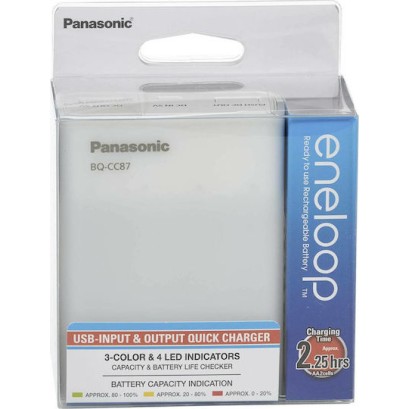 Panasonic Eneloop Smart & Quick BQ-CC87 USB Φορτιστής 4 Μπαταριών Ni-MH Μεγέθους AA/AAA σε Λευκό χρώμα