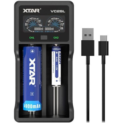 XTAR VC2SL USB Φορτιστής 2 Μπαταριών Li-ion/Ni-MH Μεγέθους AA/AAA/D/18650/21700