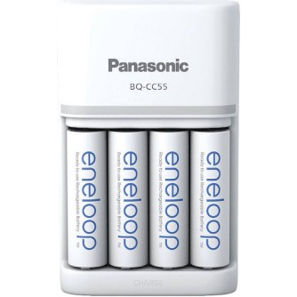 Panasonic Eneloop Smartplus BQ-CC55E Φορτιστής 4 Μπαταριών Ni-MH Μεγέθους AA/AAA Σετ με 4x AA 2000mAh σε Λευκό χρώμα