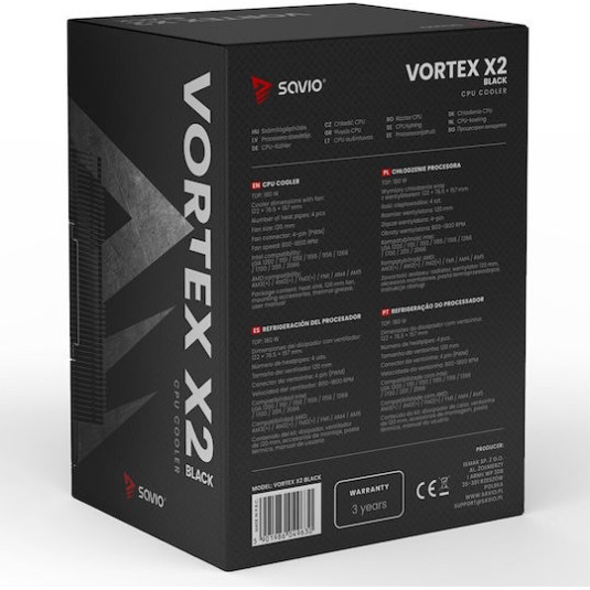 Savio VORTEX X2 Ψύκτρα Επεξεργαστή για Socket AM4/AM5/1200/115x/1700