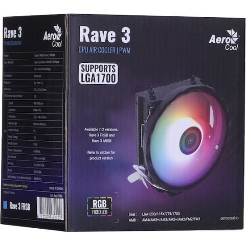Aerocool AEROPGSRAVE3-FRGB-4P Ψύκτρα Επεξεργαστή για Socket AM4/115x/1700 με RGB Φωτισμό