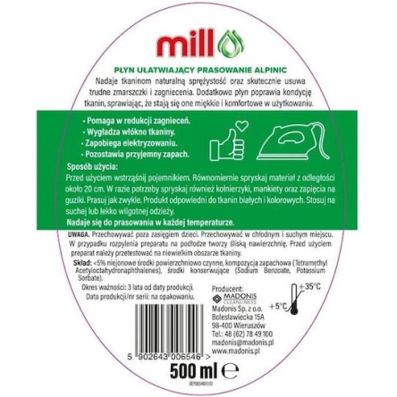 Mill Alpinic Ironing Aid Liquid Spray 500 Ml