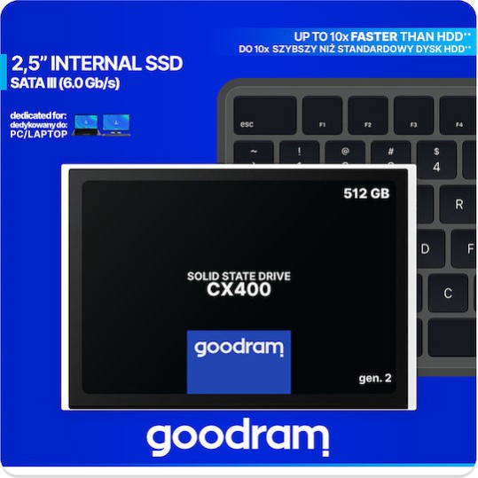 GoodRAM CX400 gen.2 SSD 512GB τύπου 2.5'' με σύνδεση SATA III SSDPR-CX400-512-G2