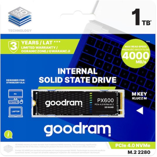 GoodRAM PX600 SSD 1TB τύπου M.2 με σύνδεση PCI Express 4.0 SSDPR-PX600-1K0-80