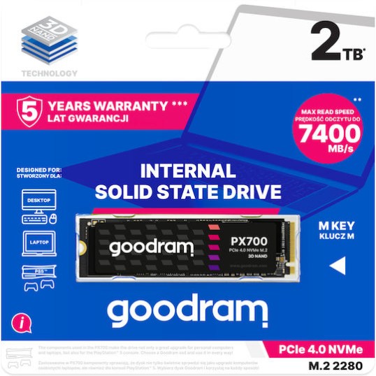 GoodRAM PX700 SSD 2TB τύπου M.2 με σύνδεση PCI Express 4.0 (PS5 Compatible) SSDPR-PX700-02T-80
