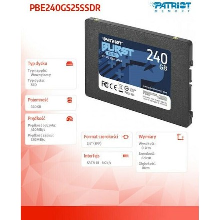 Patriot Burst Elite SSD 240GB 2.5'' SATA III PBE240GS25SSDR
