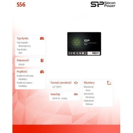 Silicon Power Slim S56 SSD 120GB τύπου 2.5'' με σύνδεση SATA III SP120GBSS3S56B25