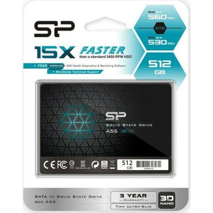 Silicon Power Ace A55 SSD 512GB τύπου 2.5'' με σύνδεση SATA III SP512GBSS3A55S25