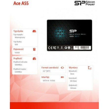Silicon Power Ace A55 SSD 512GB τύπου 2.5'' με σύνδεση SATA III SP512GBSS3A55S25