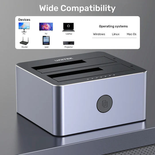 Unitek Sata6g Dual Bay Hdd Docking Station Alum Black Y-3026