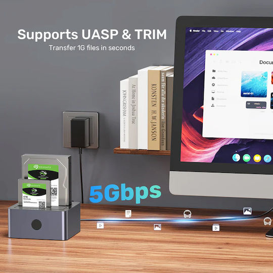 Unitek Sata6g Dual Bay Hdd Docking Station Alum Black Y-3026