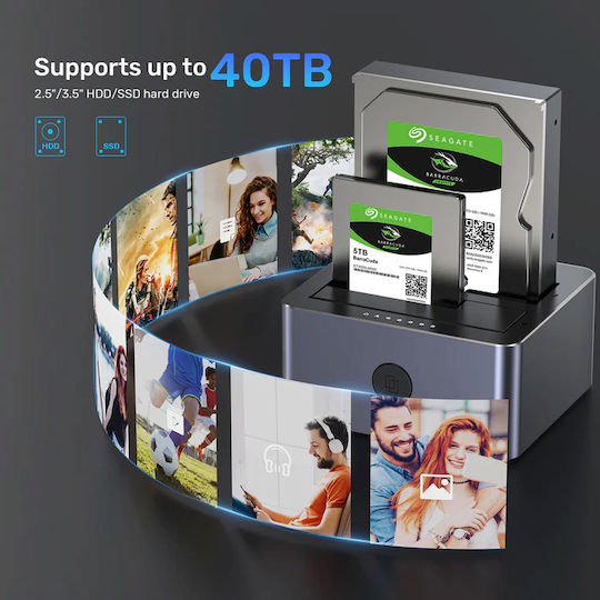 Unitek Sata6g Dual Bay Hdd Docking Station Alum Black Y-3026