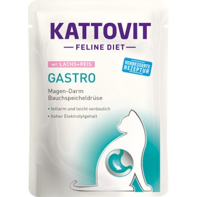 Kattovit Feline Gastro Υγρή Τροφή για Ενήλικες Γάτες σε Φακελάκι με Ρύζι και Σολομό χωρίς Γλουτένη 85gr