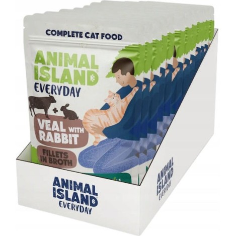 Animal Island Υγρή Τροφή για Γάτες σε Φακελάκι με Κουνέλι και Μοσχάρι 12x85gr