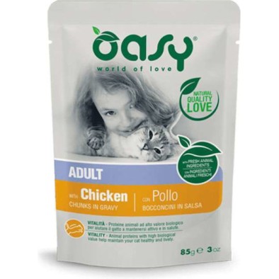 Oasy Chunks In Gravy Υγρή Τροφή για Ενήλικες Γάτες σε Φακελάκι με Κοτόπουλο 85gr