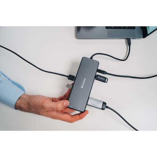 Verbatim CMH-13 USB-C Docking Station με HDMI/DisplayPort 4K PD Ethernet και σύνδεση 3 Οθονών Γκρι