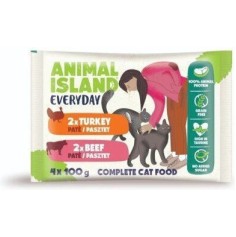 Animal Island Υγρή Τροφή για Γάτες σε Φακελάκι με Βοδινό και Γαλοπούλα 4x100gr