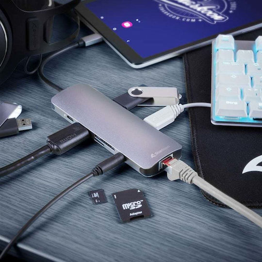 Sharkoon Combo Adapter USB-C Docking Station με HDMI 4K PD Ethernet Γκρι