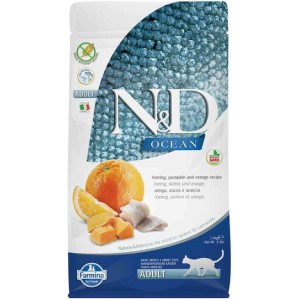 Farmina N&D Ocean Adult Ξηρά Τροφή χωρίς Σιτηρά & Γλουτένη για Ενήλικες Γάτες με Ρέγγα / Κολοκύθα Pumpkin / Orange 1.5kg