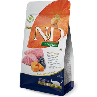 Farmina N&D Pumpkin Blueberry Neutered Ξηρά Τροφή χωρίς Σιτηρά & Γλουτένη για Ενήλικες Στειρωμένες Γάτες με Κολοκύθα / Αρνί 0.3kg