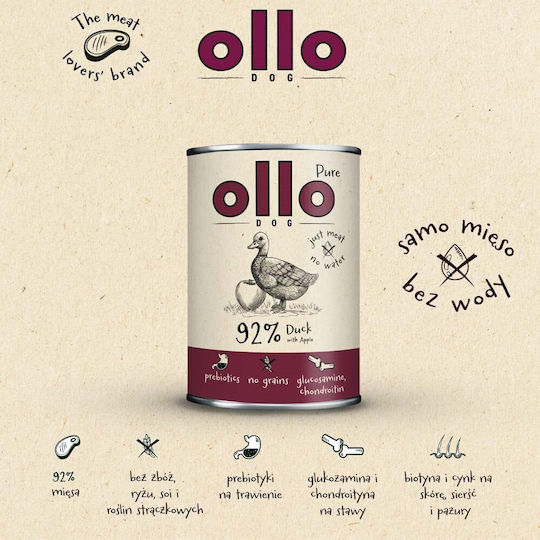 Ollo Λιχουδιά Σκύλου με Πάπια και Μήλο 850gr