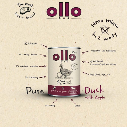 Ollo Λιχουδιά Σκύλου με Πάπια και Μήλο 850gr