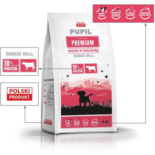 Dog Food 12kg Ξηρά Τροφή για Κουτάβια Μεσαίων & Μεγαλόσωμων Φυλών με Βοδινό