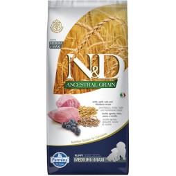 Farmina N&D Ancestral Grain Puppy Medium & Maxi 12kg Ξηρά Τροφή χωρίς Γλουτένη, με Λίγα Σιτηρά για Κουτάβια Μεσαίων & Μεγαλόσωμων Φυλών με Αρνί