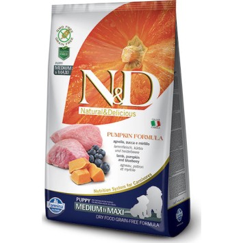 Farmina N&D Pumpkin 12kg Ξηρά Τροφή χωρίς Σιτηρά για Κουτάβια Μεσαίων & Μεγαλόσωμων Φυλών με Αρνί, Κολοκύθα και Blueberry