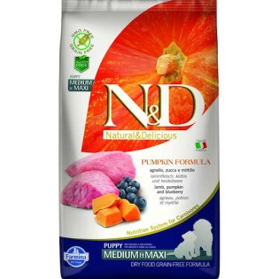 Farmina N&D Pumpkin 12kg Ξηρά Τροφή χωρίς Σιτηρά για Κουτάβια Μεσαίων & Μεγαλόσωμων Φυλών με Αρνί, Κολοκύθα και Blueberry