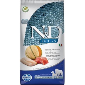 Farmina N&D Ocean Adult Medium & Maxi 12kg Ξηρά Τροφή χωρίς Σιτηρά & Γλουτένη για Ενήλικους Σκύλους Μεσαίων & Μεγαλόσωμων Φυλών με Σολομό