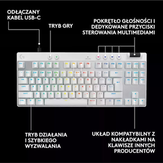 Logitech Pro X TKL Ηall Effect Gaming Πληκτρολόγιο Tenkeyless με Magnetic διακόπτες και RGB φωτισμό (Αγγλικό US) Λευκό