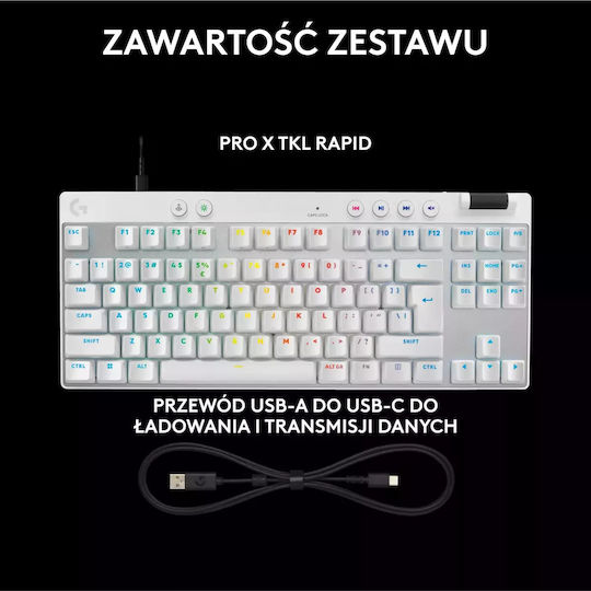 Logitech Pro X TKL Ηall Effect Gaming Πληκτρολόγιο Tenkeyless με Magnetic διακόπτες και RGB φωτισμό (Αγγλικό US) Λευκό