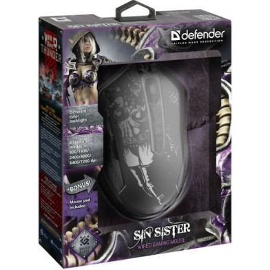 Defender Sin'Sister GM-933 RGB Gaming Ποντίκι 7200 DPI Μαύρο