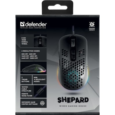 Defender Shepard GM-620L RGB Gaming Ποντίκι 12800 DPI Μαύρο