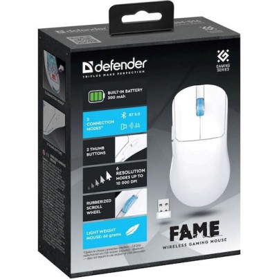 Defender Fame GM-516 Ασύρματο Gaming Ποντίκι 10000 DPI Λευκό
