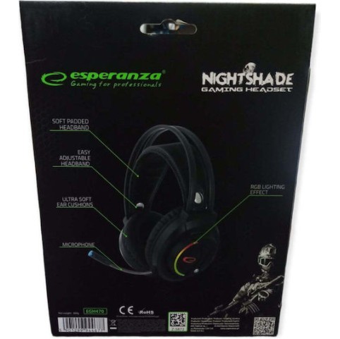 Esperanza Nightshade Over Ear Gaming Headset με σύνδεση 3.5mm / USB