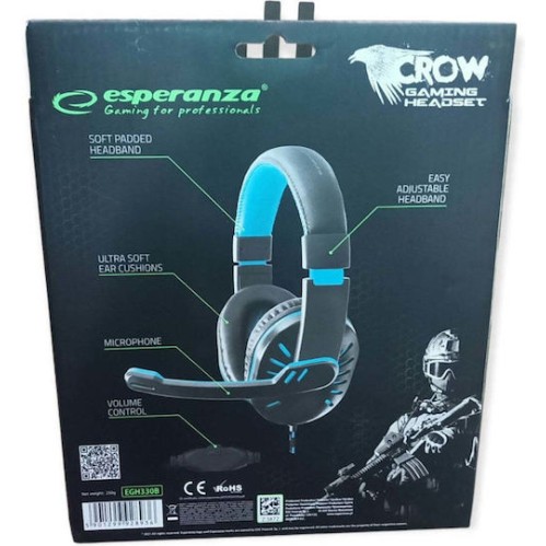 Esperanza Crow (Blue) Over Ear Gaming Headset με σύνδεση 2x3.5mm Μπλε