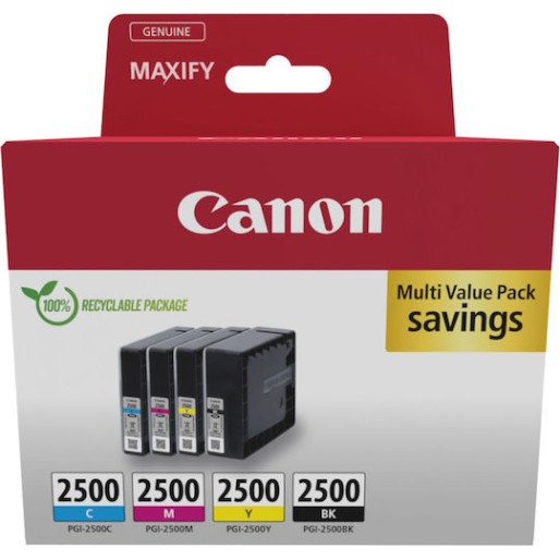 Canon PGI-2500 Γνήσιο Πακέτο 4 Μελανιών Εκτυπωτή InkJet Κίτρινο / Κυανό / Ματζέντα / Μαύρο (9290B006)