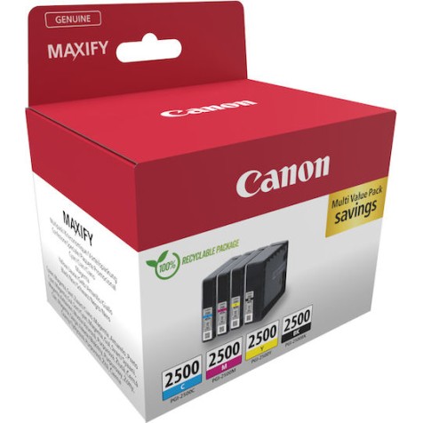 Canon PGI-2500 Γνήσιο Πακέτο 4 Μελανιών Εκτυπωτή InkJet Κίτρινο / Κυανό / Ματζέντα / Μαύρο (9290B006)