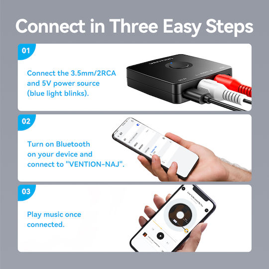 Vention Audio Bluetooth Receiver 3.5mm/2rca Najb0