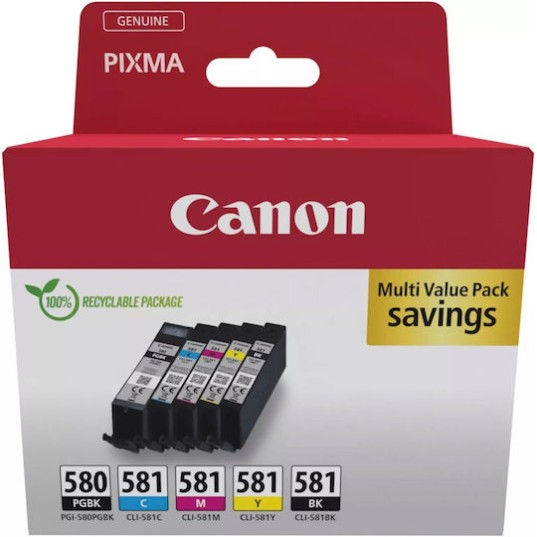 Canon CLI-581 Γνήσιο Πακέτο Μελανιών Εκτυπωτή InkJet Μαύρο / Πολλαπλό (Color) (2078C007)