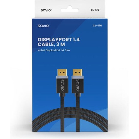 Savio Cable DisplayPort male - DisplayPort male 3m Μαύρο ()