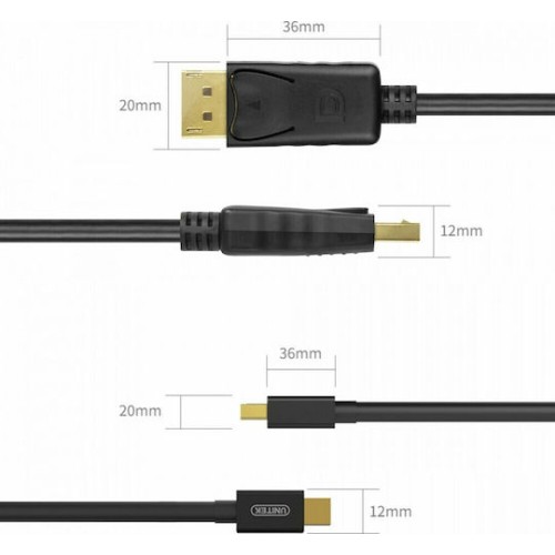Unitek Cable DisplayPort male - mini DisplayPort male 2m Μαύρο (Y-C611BK)