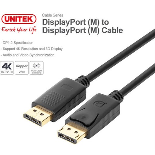 Unitek Cable DisplayPort male - DisplayPort male 2m Μαύρο (Y-C608BK)