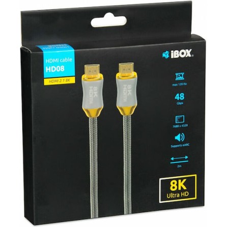 iBox HD08 HDMI 2.1 Ultra High Speed 48Gbps 4K 120Hz HDR VRR Cable HDMI male - HDMI male 2m Μαύρο