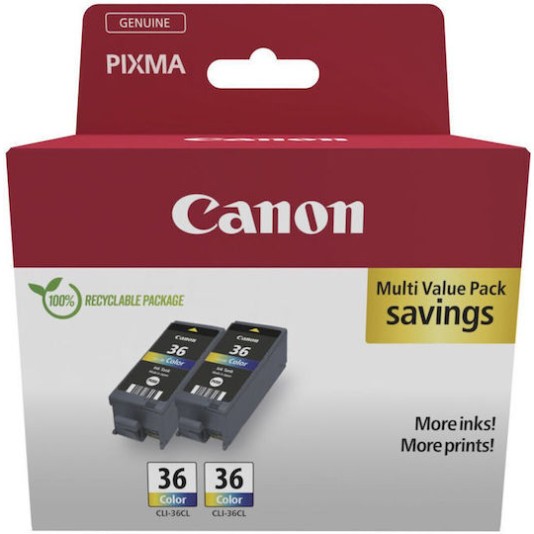 Canon CLI-36 Γνήσιο Πακέτο 2 Μελανιών Εκτυπωτή InkJet Πολλαπλό (Color) (1511B025)