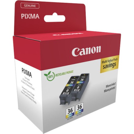 Canon CLI-36 Γνήσιο Πακέτο 2 Μελανιών Εκτυπωτή InkJet Πολλαπλό (Color) (1511B025)
