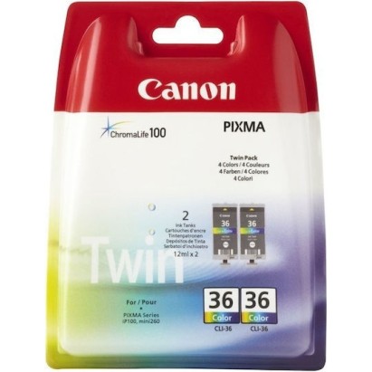 Canon CLI-36 Γνήσιο Πακέτο 2 Μελανιών Εκτυπωτή InkJet Πολλαπλό (Color) (1511B025)