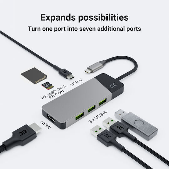 Green Cell HUBGC01 USB-C Docking Station με HDMI PD Γκρι